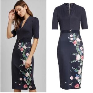 Ted Baker Navy Floral Midi Dress
